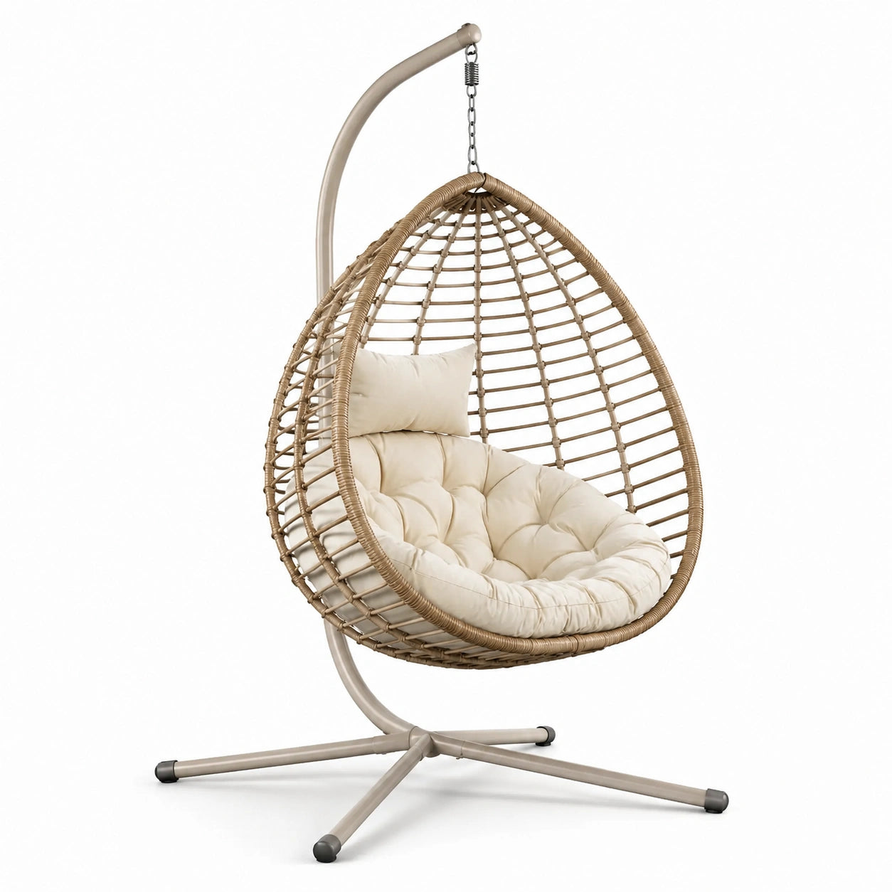 Silla colgante de acero y ratán sintético beige, 195 cm