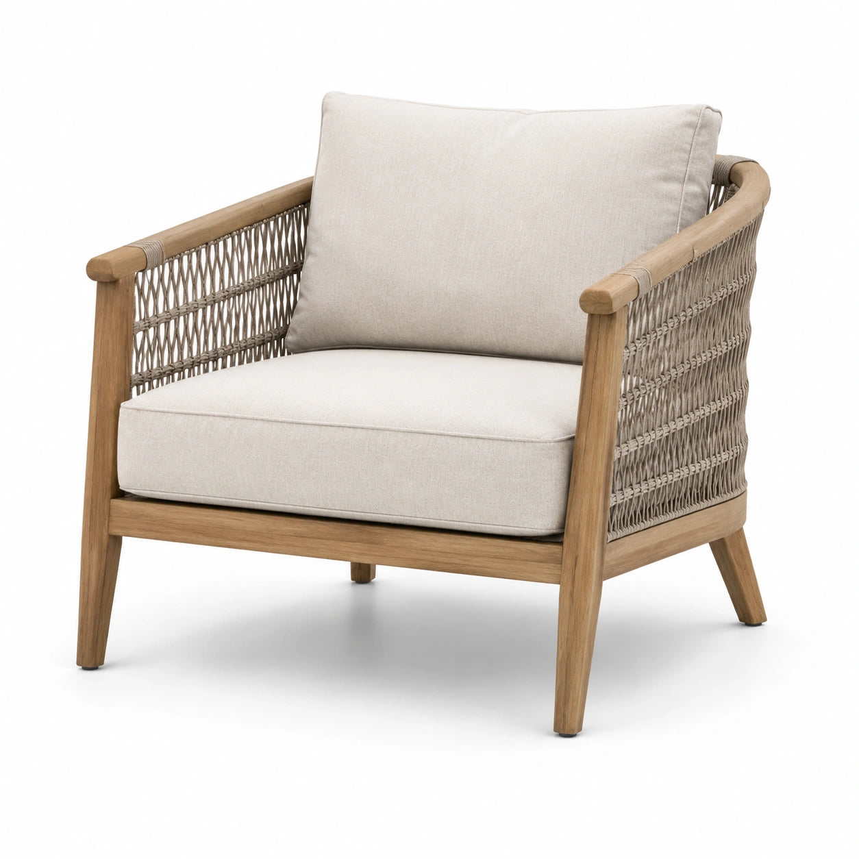 Sillón de madera de teca y cuerda sintética beige