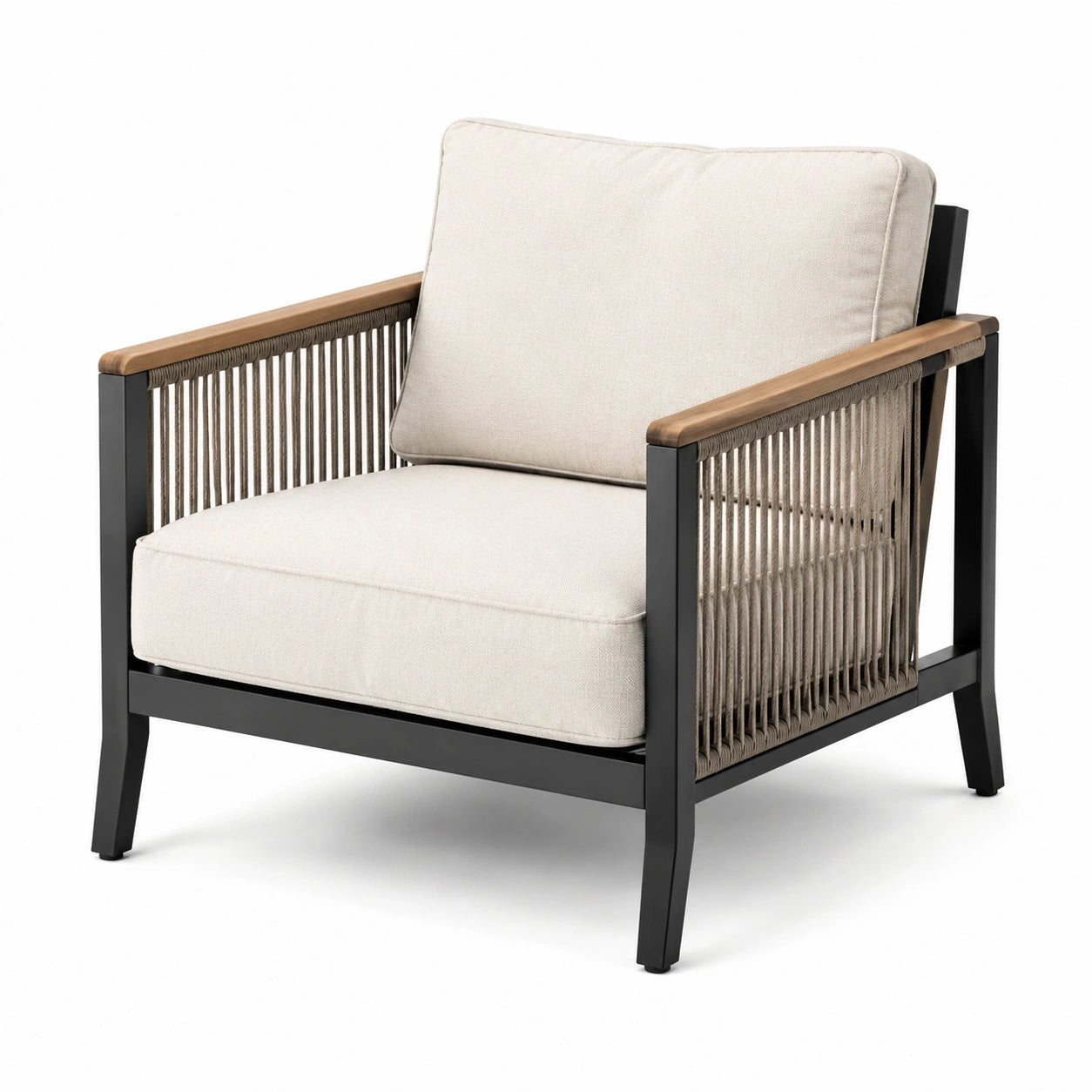 Sillón de jardín en aluminio y madera 75x80x85 cm beige