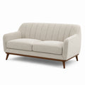 Sofá de tela de poliéster beige con base de madera maciza