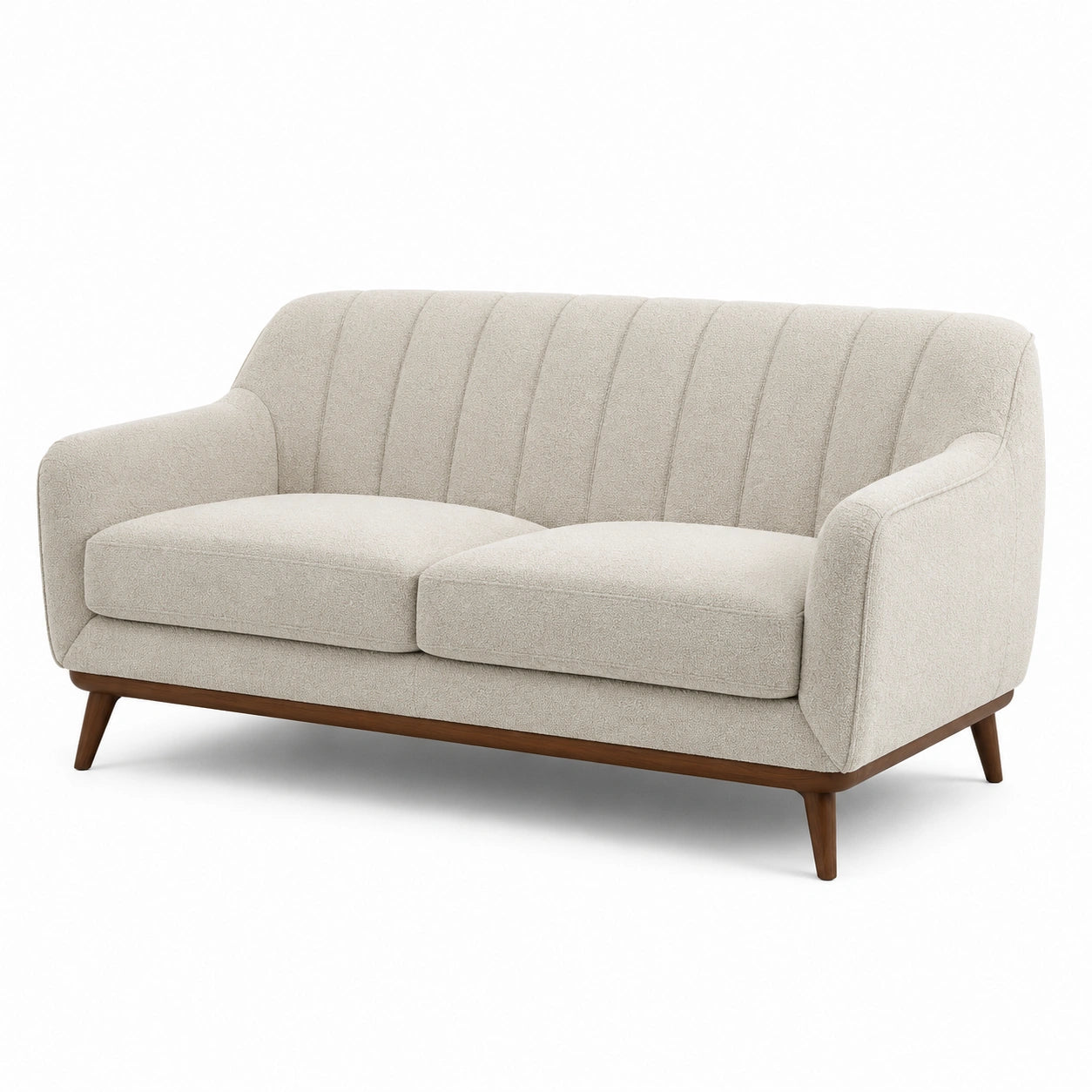Sofá de tela de poliéster beige con base de madera maciza