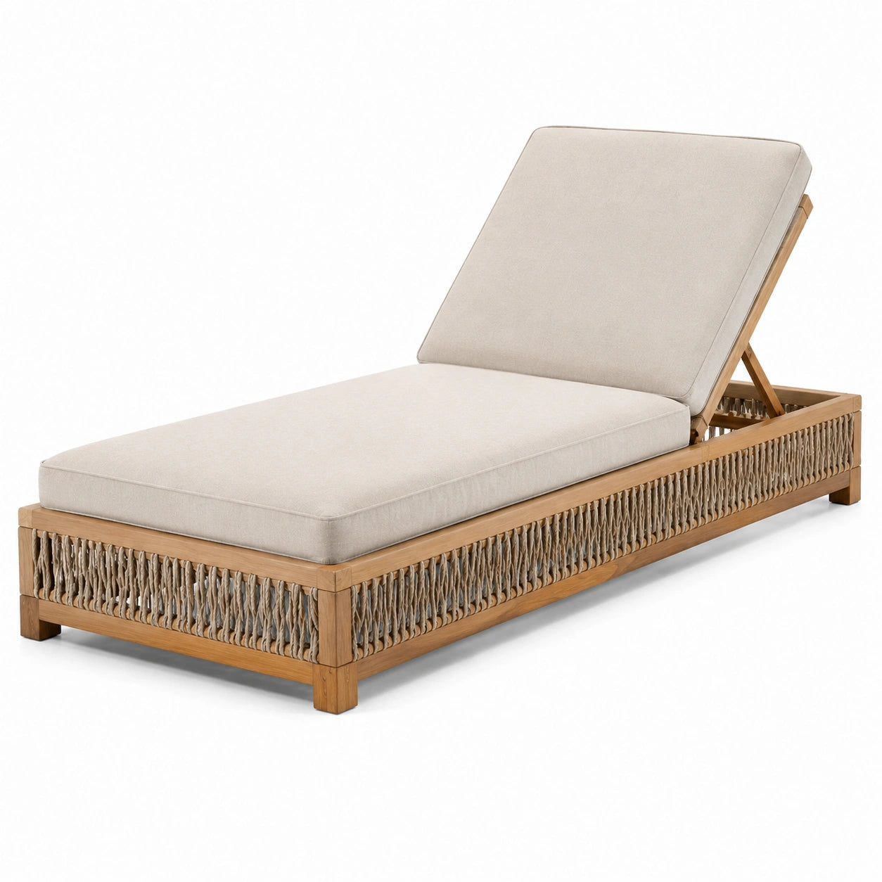 Tumbona de madera de teca con cojines ajustables beige