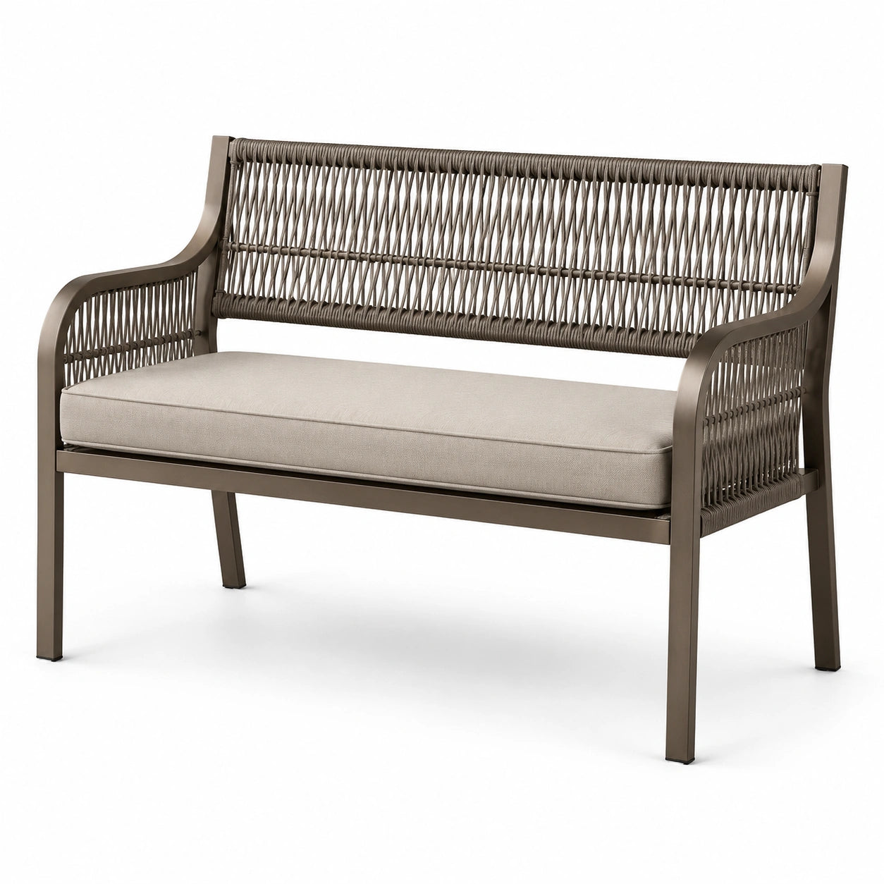 Banco de aluminio y cuerda sintética beige 120cm