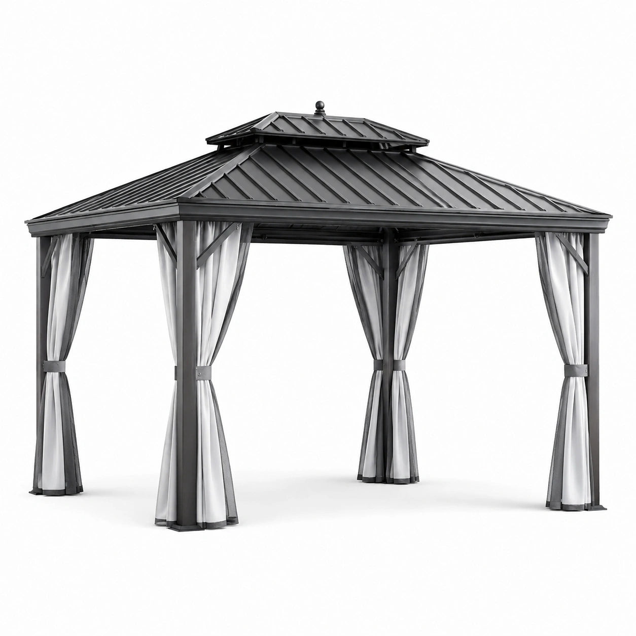 Gazebo de Metal con Techo Galvanizado 3x4m y Cortinas de Poliéster
