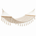 Hamaca de Algodón Beige con Barras de Madera 200x150 cm