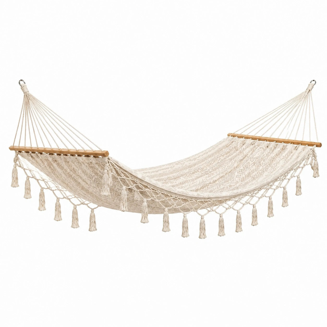 Hamaca de Algodón Beige con Barras de Madera 200x150 cm